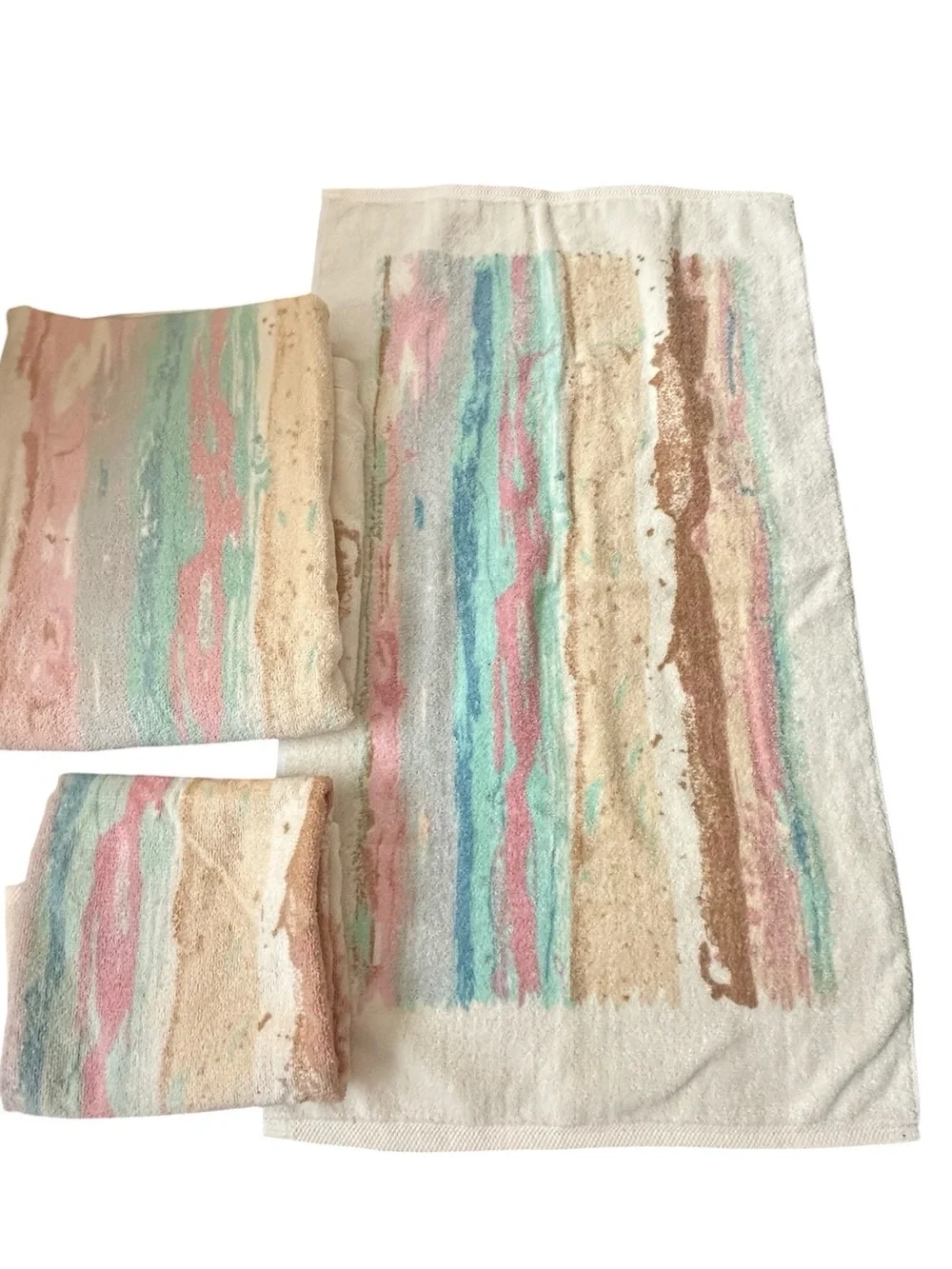 3 PCS Vtg Southwest Abstract Watercolor Pastel Hand Bath Towels Desert Ocean